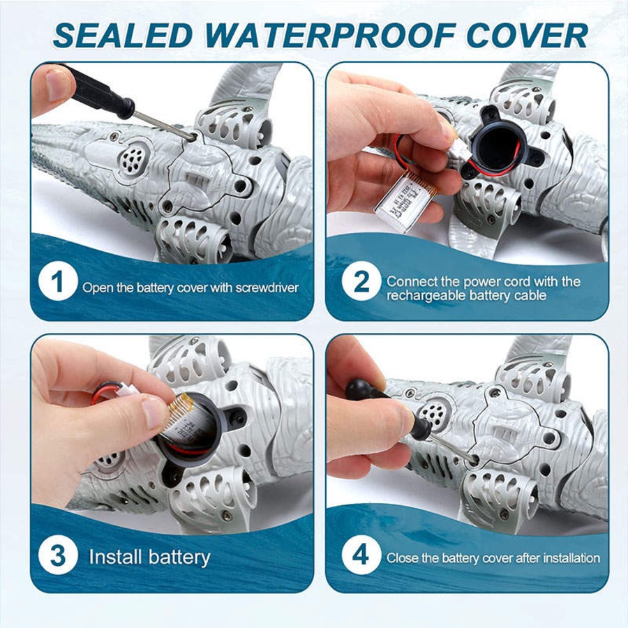 Catzon Remote Control Mosasaurus Dinosaur Toys Upgrade Mosasaurus Water Toy Pool Toys Dino with Light and Spray Water for Kids