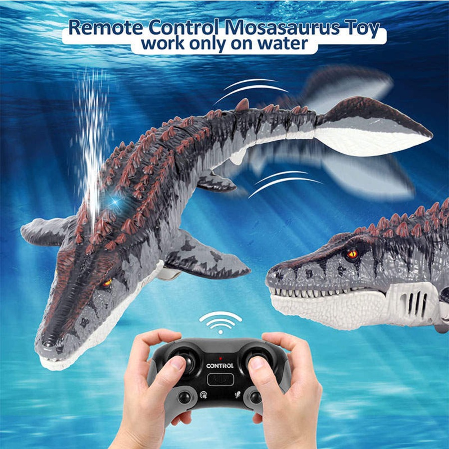 Catzon Remote Control Mosasaurus Dinosaur Toys Upgrade Mosasaurus Water Toy Pool Toys Dino with Light and Spray Water for Kids