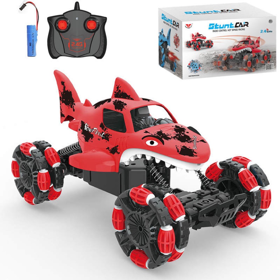 Catzon Remote Control Shark Monster Truck 2.4 GHz All-Terrain Toy for Kids-Red