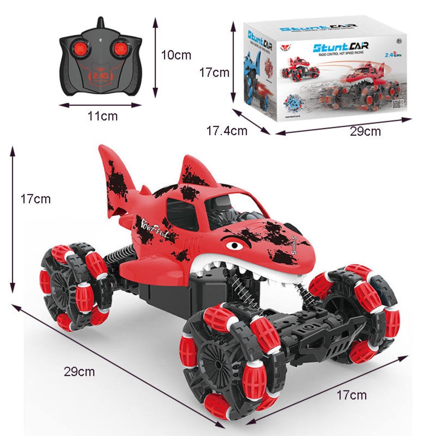 Catzon Remote Control Shark Monster Truck 2.4 GHz All-Terrain Toy for Kids-Red