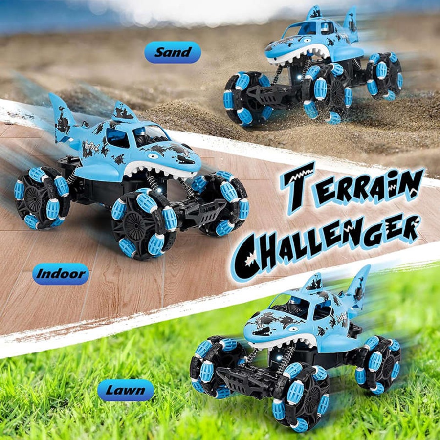 Catzon Remote Control Shark Monster Truck 2.4 GHz All-Terrain Toy for Kids-Red