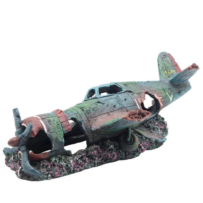 Catzon Resin Aquarium Military Thunderbolt Fighter Airplane Wreck Fish Tank Ornament Decoration-WP002S