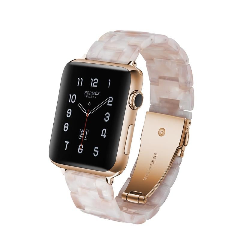 Catzon Resin Band with Stainless Steel Buckle For Apple Watch Band Series 5/4/3/2/1 iWatch Wristband Strap-FlowerPink
