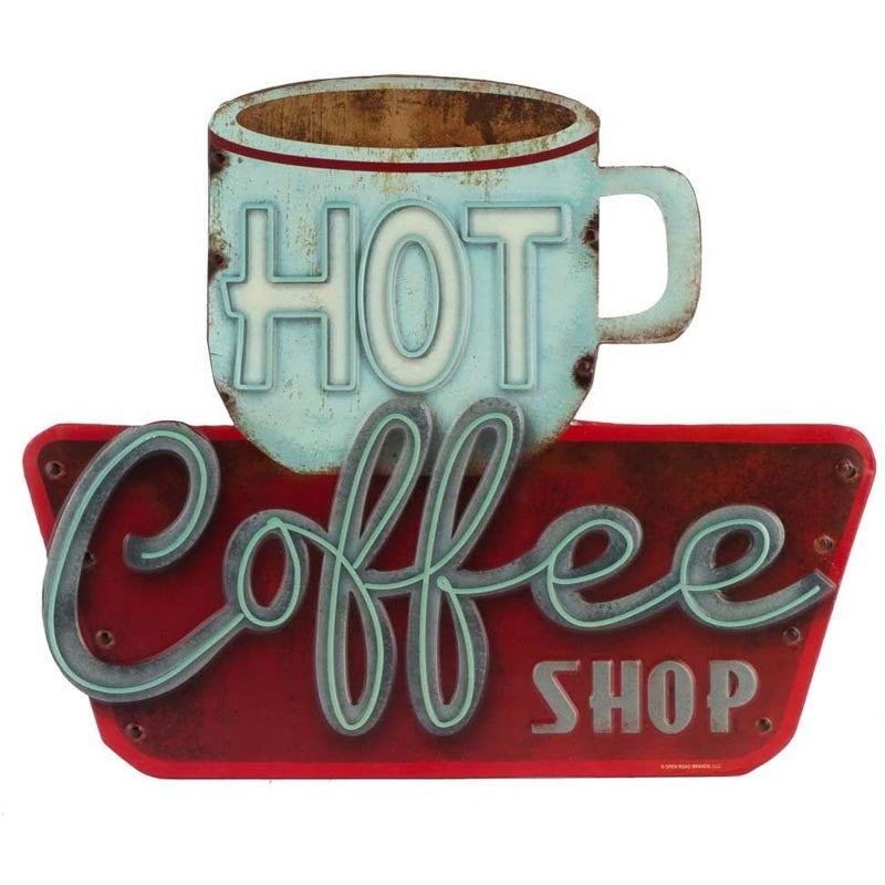 Catzon Retro LED Lamp Wall Decoration Coffee Embossed Metal Sign