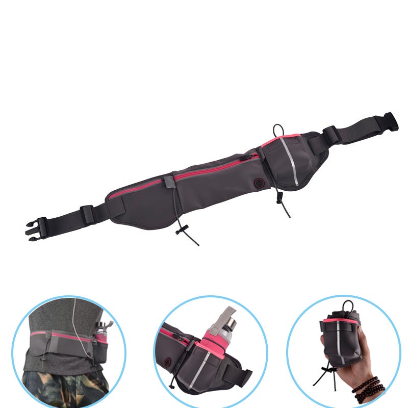 Catzon Running Belt Waist Bag Waterproof Multifunctional Zipper Adjustable Fanny Pack with Headphone Port For Running Hiking Cycling Climbing-Gray+Pink