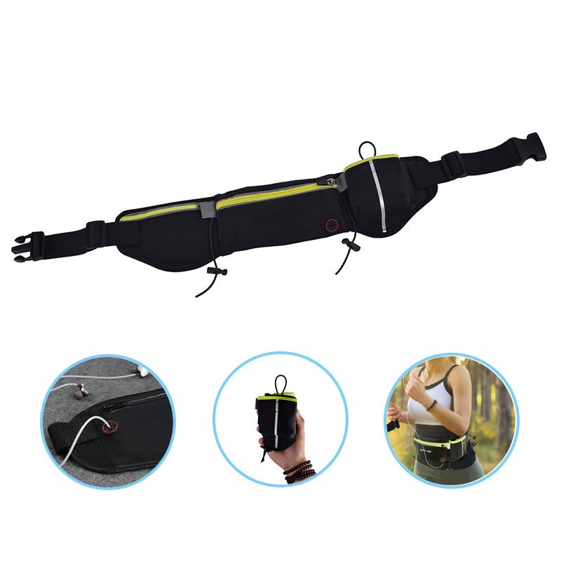 Catzon Running Belt Waist Bag Waterproof Multifunctional Zipper Adjustable Fanny Pack with Headphone Port For Running Hiking Cycling Climbing-Black
