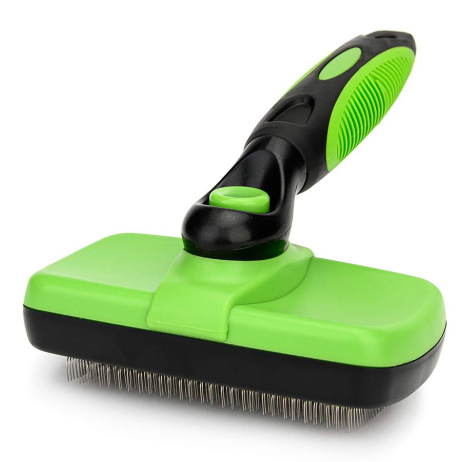 Catzon Self-Cleaning Slicker Brush for Pet Grooming Brush to Remove Long Loose Fur-Green