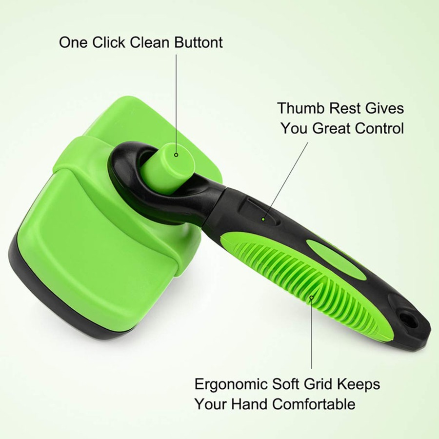 Catzon Self-Cleaning Slicker Brush for Pet Grooming Brush to Remove Long Loose Fur-Green