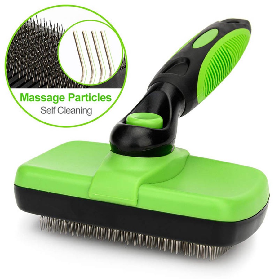 Catzon Self-Cleaning Slicker Brush for Pet Grooming Brush to Remove Long Loose Fur-Green