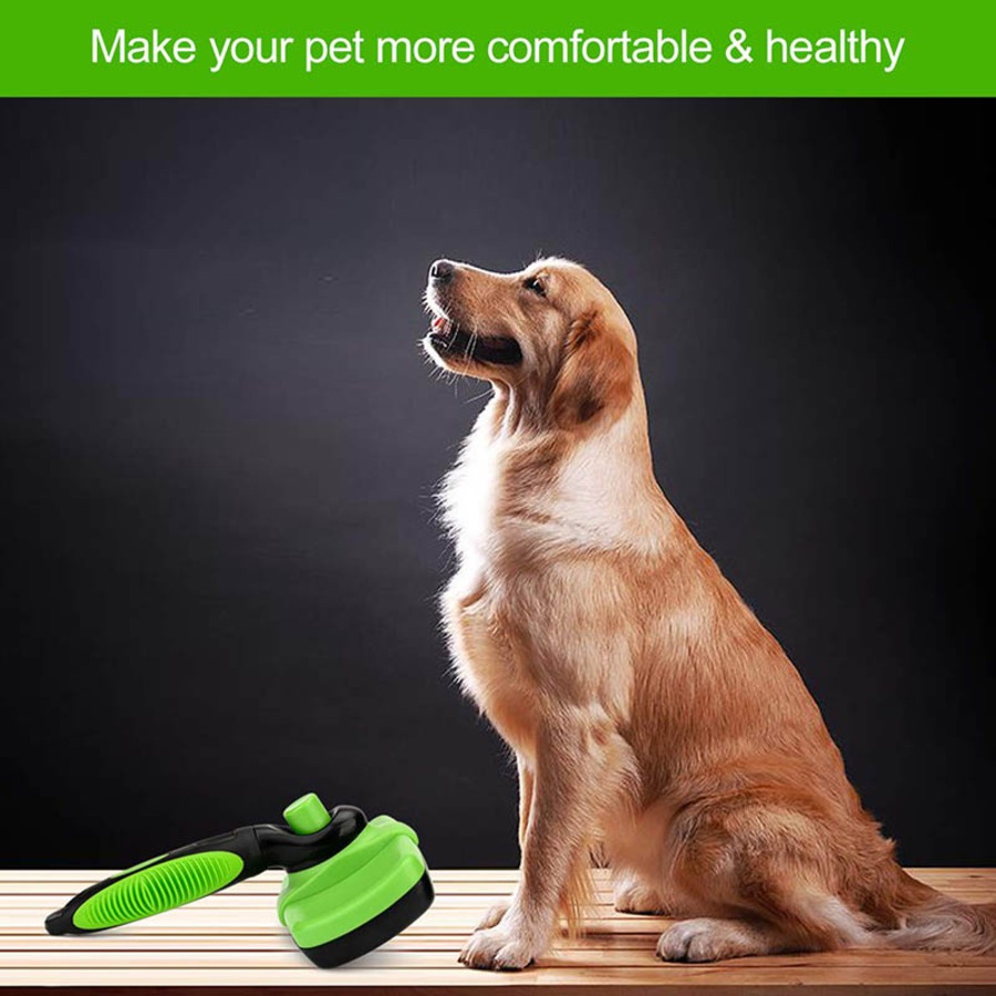 Catzon Self-Cleaning Slicker Brush for Pet Grooming Brush to Remove Long Loose Fur-Green