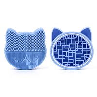 Catzon Silicone 2 in 1 Makeup Brush Cleaning Mat Protable Storage Holder-Blue