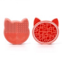 Catzon Silicone 2 in 1 Makeup Brush Cleaning Mat Protable Storage Holder-Orange