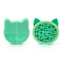 Catzon Silicone 2 in 1 Makeup Brush Cleaning Mat Protable Storage Holder-PineGreen
