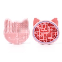 Catzon Silicone 2 in 1 Makeup Brush Cleaning Mat Protable Storage Holder-Pink