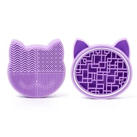 Catzon Silicone 2 in 1 Makeup Brush Cleaning Mat Protable Storage Holder-Purple