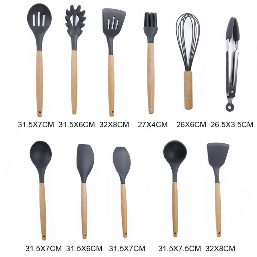 Catzon Silicone Kitchen Utensils Set 11 Pcs Cooking Utensils Set Non Toxic Spatula Set with Holder-Pink