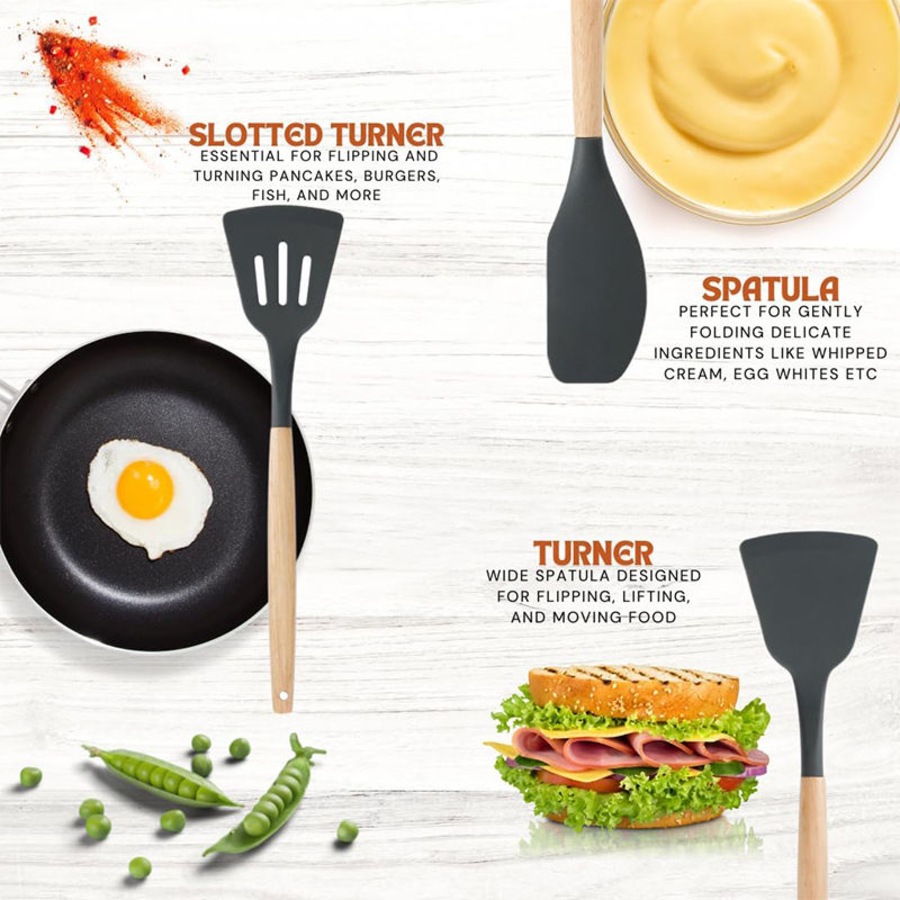 Catzon Silicone Kitchen Utensils Set 11 Pcs Cooking Utensils Set Non Toxic Spatula Set with Holder-Pink