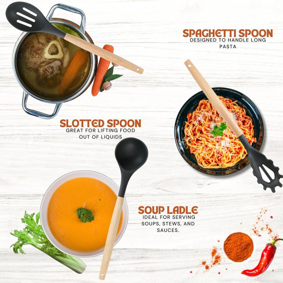 Catzon Silicone Kitchen Utensils Set 11 Pcs Cooking Utensils Set Non Toxic Spatula Set with Holder-Pink