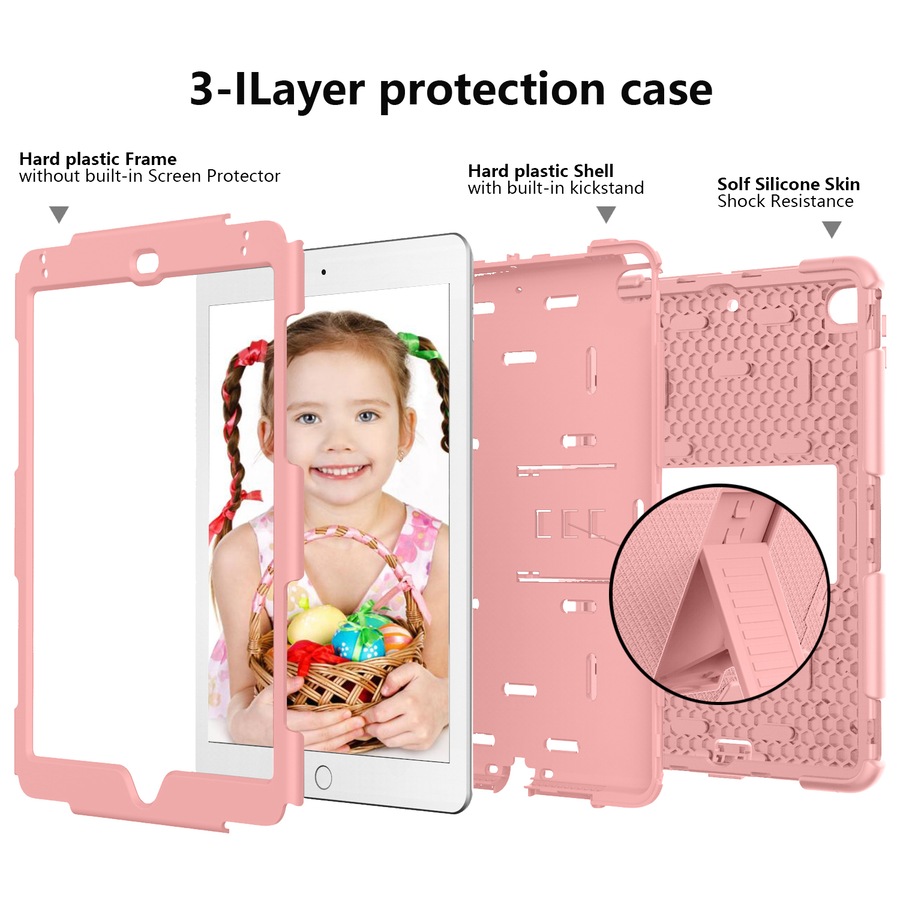 Catzon Silicone+PC Case 3-Layer Anti-fall Protective Cover Tablet Stand For iPad Mini 4 5-1rose gold