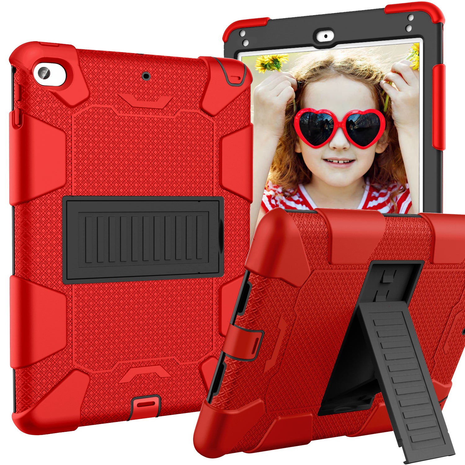 Catzon Silicone+PC Case 3-Layer Anti-fall Protective Cover Tablet Stand For iPad Mini 4 5-3red black