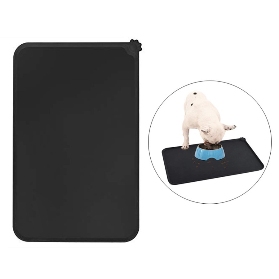 Catzon Silicone Waterproof Dog Cat Pet Feeding Mats Non Slip Easy Clean Pet Bowl Mats Placemat-Black