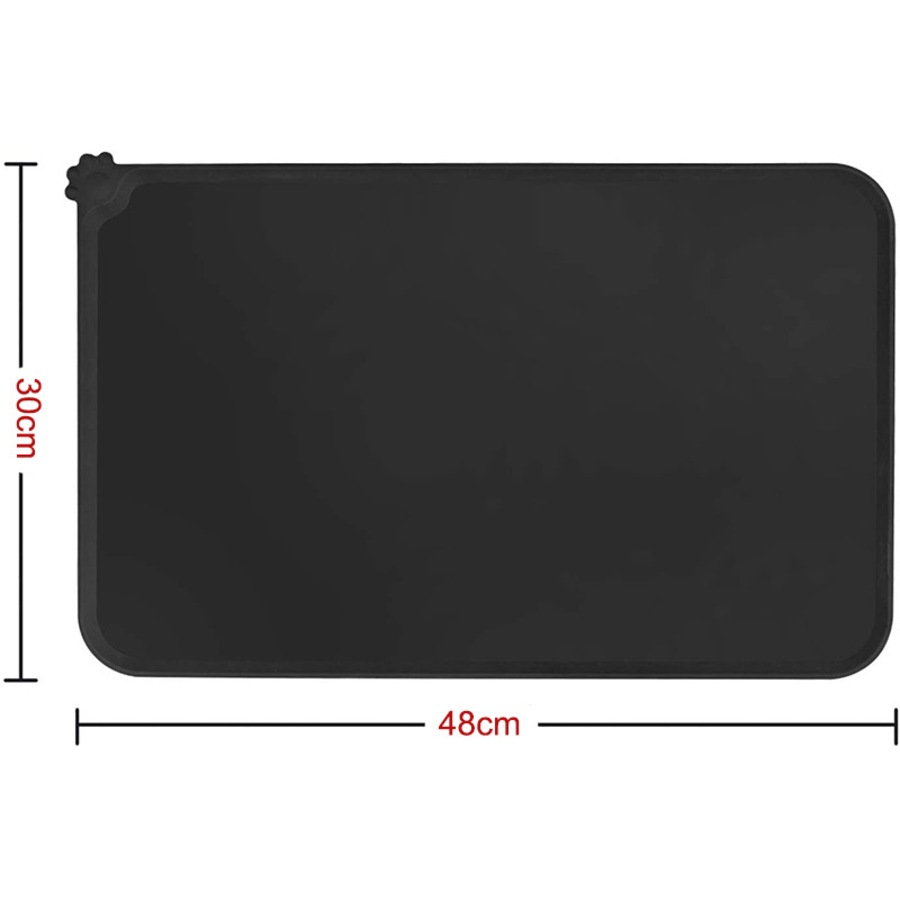 Catzon Silicone Waterproof Dog Cat Pet Feeding Mats Non Slip Easy Clean Pet Bowl Mats Placemat-Black