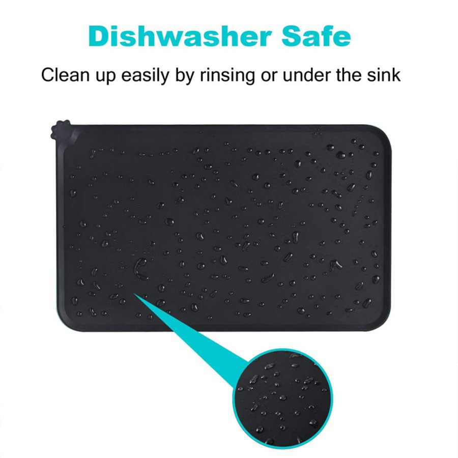 Catzon Silicone Waterproof Dog Cat Pet Feeding Mats Non Slip Easy Clean Pet Bowl Mats Placemat-Black