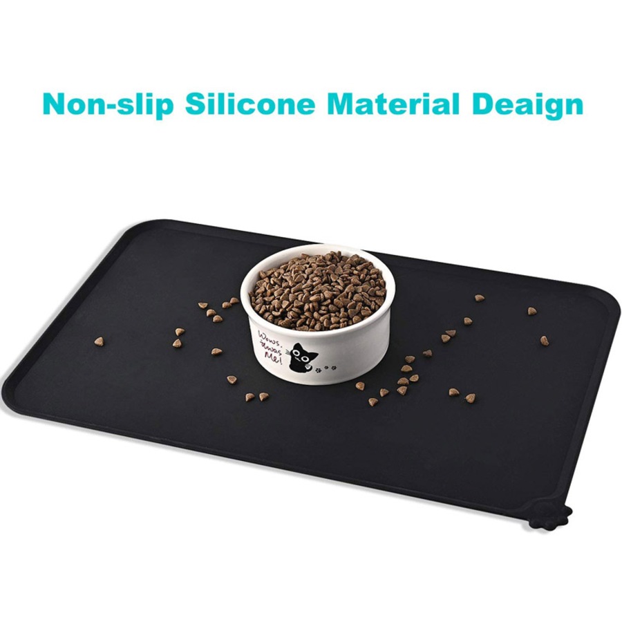 Catzon Silicone Waterproof Dog Cat Pet Feeding Mats Non Slip Easy Clean Pet Bowl Mats Placemat-Black