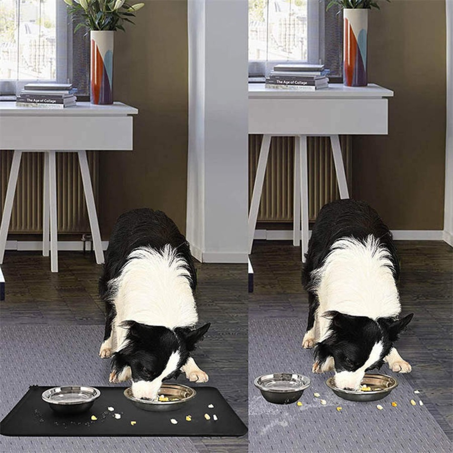Catzon Silicone Waterproof Dog Cat Pet Feeding Mats Non Slip Easy Clean Pet Bowl Mats Placemat-Black