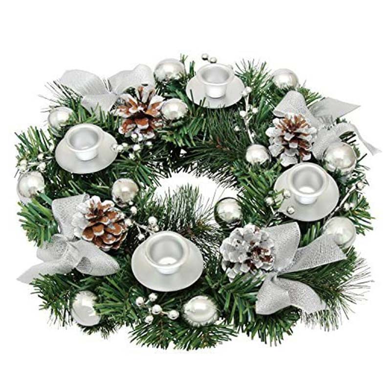 Catzon Silver Ribbon Christmas Wreath Decor Advent Candle Holder for Advent Calendar Season Decoration