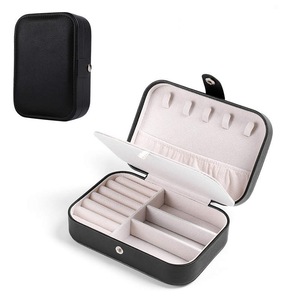 Catzon Small Jewelry Box Necklace Ring Double Layer Storage Bag Travel Organizer -Black