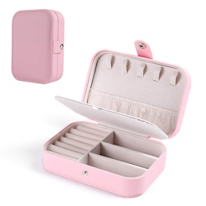 Catzon Small Jewelry Box Necklace Ring Double Layer Storage Bag Travel Organizer -Pink
