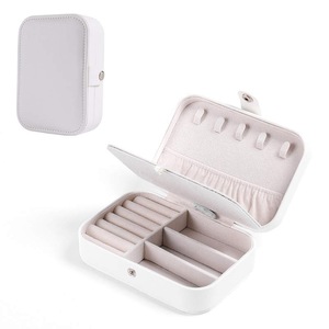 Catzon Small Jewelry Box Necklace Ring Double Layer Storage Bag Travel Organizer -White