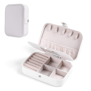 Catzon Small Jewelry Box Necklace Ring Double Layer Storage Bag Travel Organizer with Mirror -White