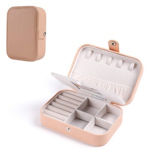 Catzon Small Jewelry Box Necklace Ring Double Layer Storage Bag Travel Organizer with Mirror -Orange
