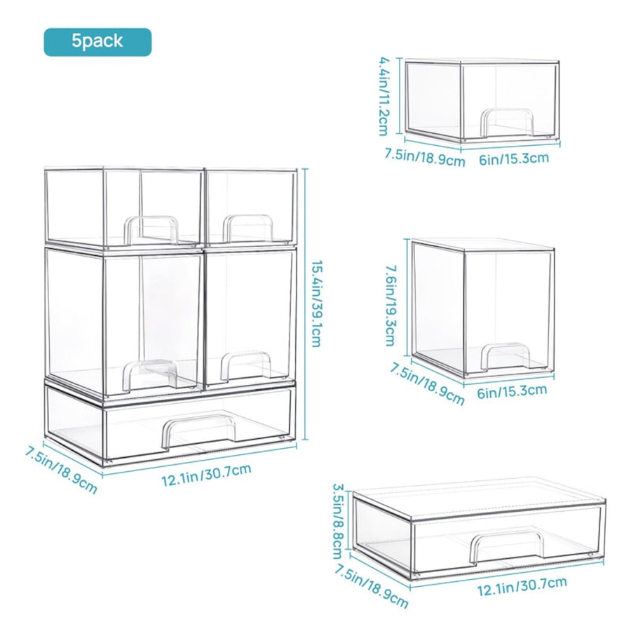 Catzon Stackable Storage Drawers Clear Plastic Organizer for Beauty Supplies