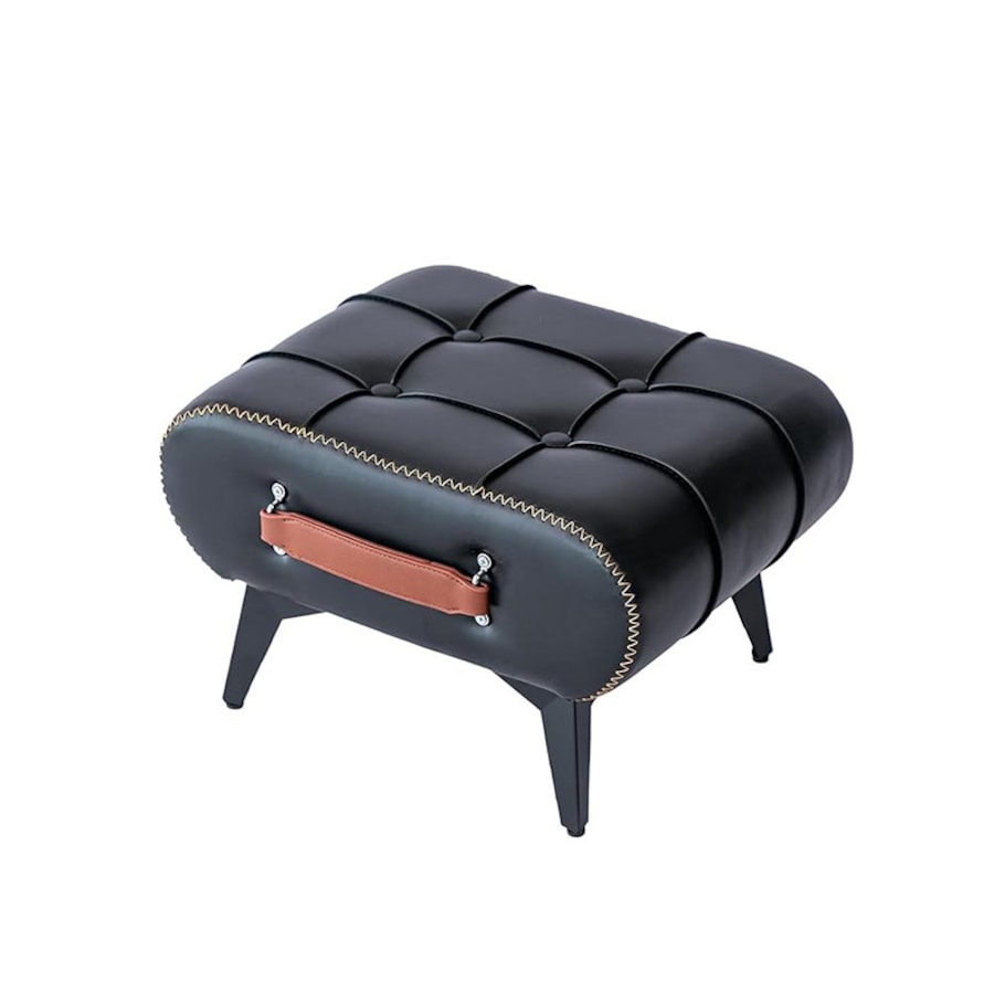 Catzon Stylish Small Footstool Faux Leather for Extra Seating in Living Room-Black