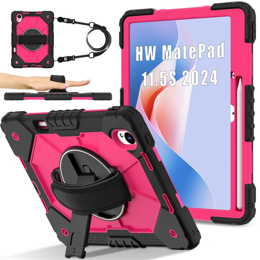 Catzon Tablet Case for Huawei MatePad 11.5s Shockproof Case with Strap-BlackRosyRed