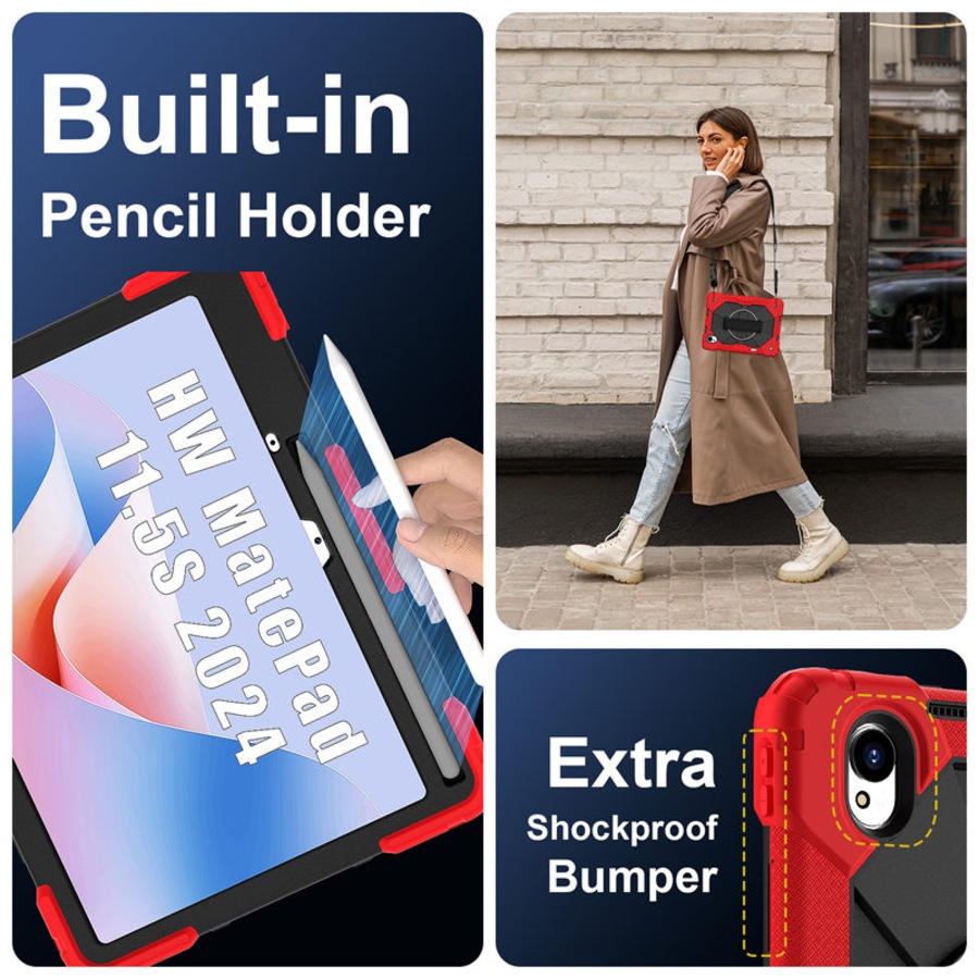 Catzon Tablet Case for Huawei MatePad 11.5s Shockproof Case with Strap-RedBlack