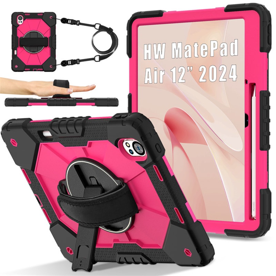 Catzon Tablet Case for Huawei MatePad Air 12In Shockproof Case with Strap-BlackRosyRed
