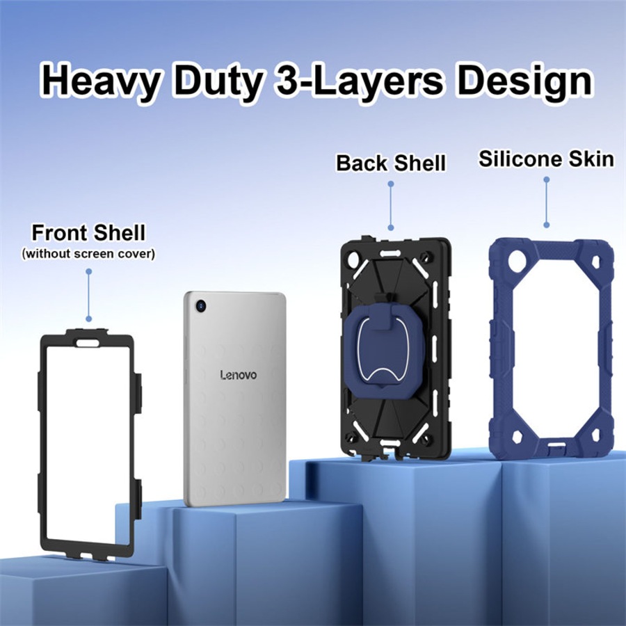 Catzon Tablet Case for Lenovo Tab One / K9 8.7 Inch Shockproof Case with Strap-NavyBlueBlack