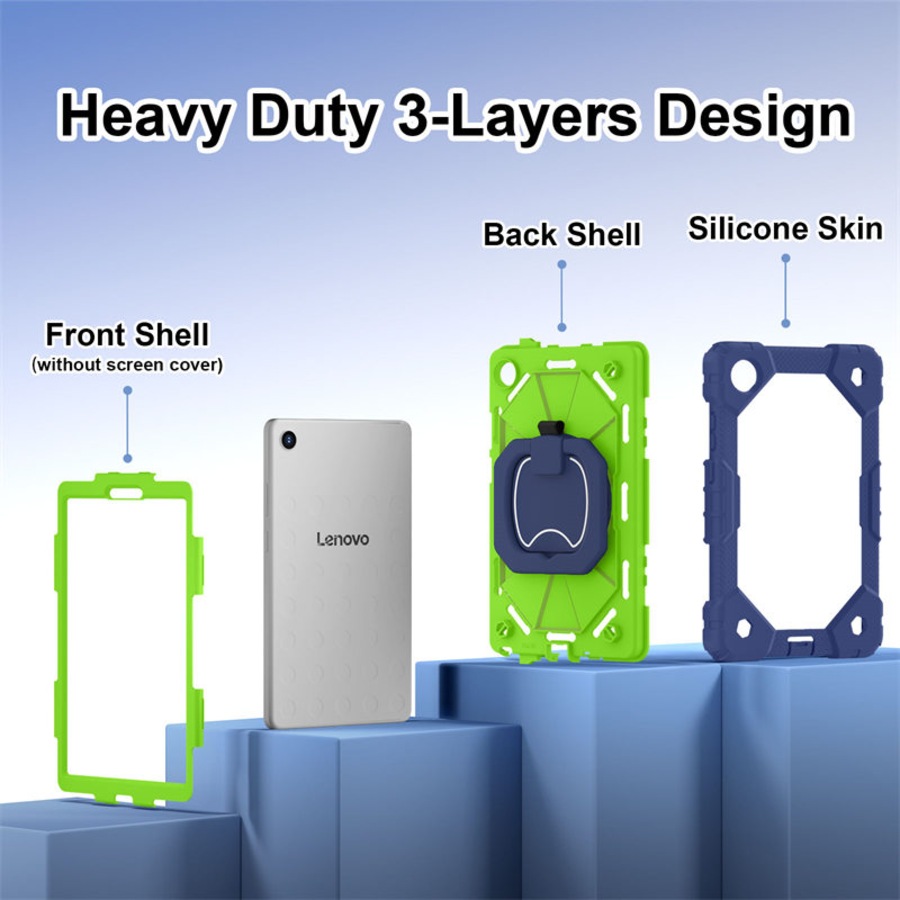 Catzon Tablet Case for Lenovo Tab One / K9 8.7 Inch Shockproof Case with Strap-NavyBlueGreen