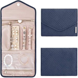 Catzon Travel Jewelry Organizer Roll Foldable Jewelry Case for Rings Necklaces - Navy Blue