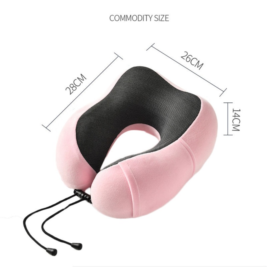 Catzon Travel Neck Pillow Premium Memory Foam for Airplane Car Office-Pink
