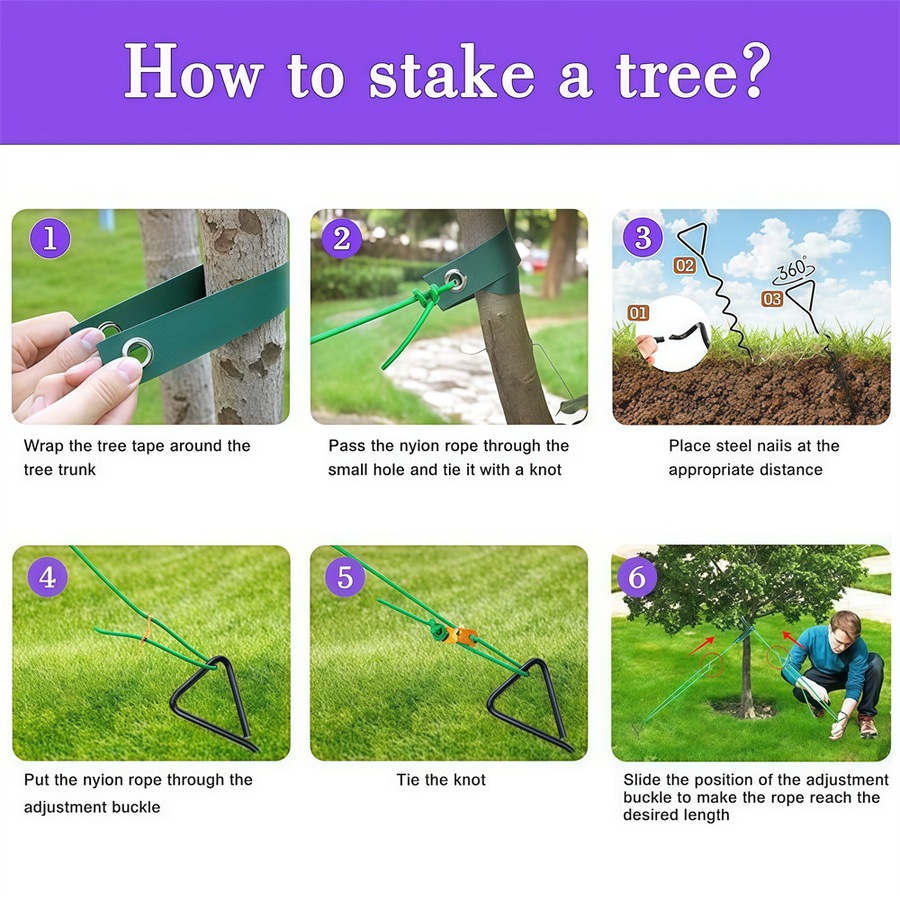 Catzon Tree Stake Kit Heavy Duty Spiral Tree Stakes for Leaning Trees-Silver