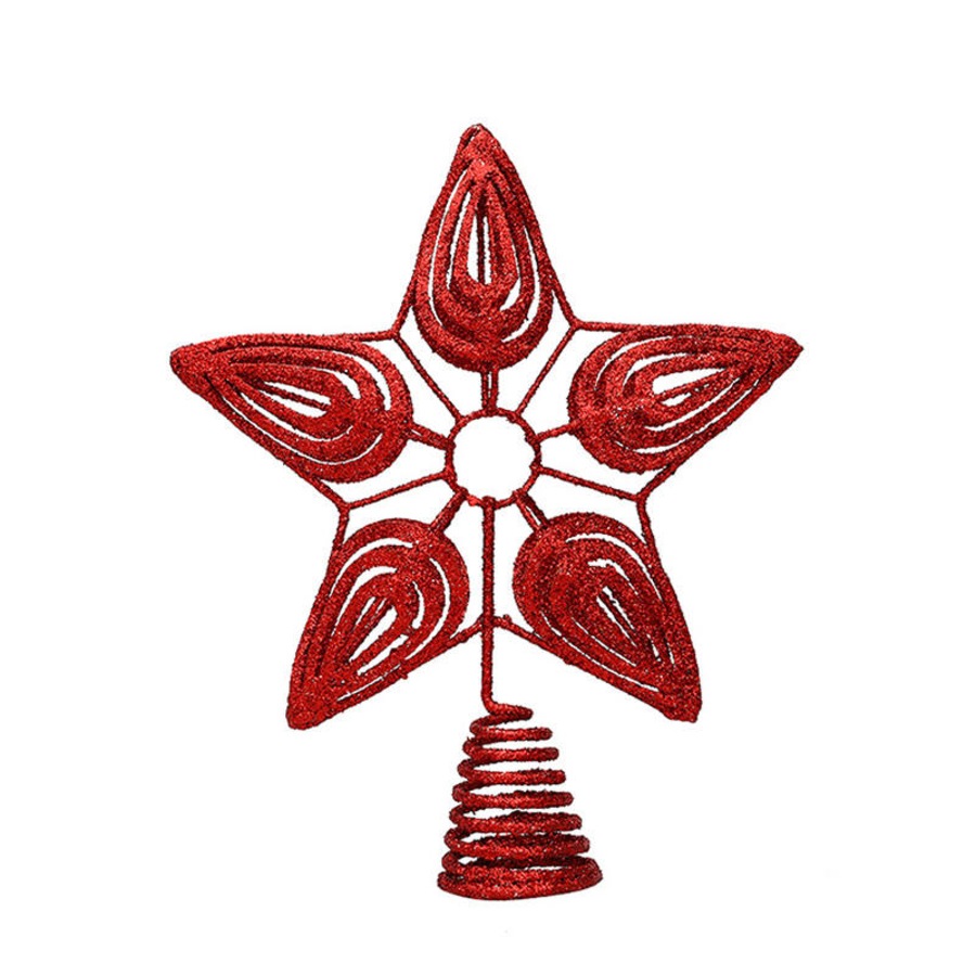Catzon Tree Topper Decorations for Christmas Exquisite Shimmery Pentagram-Red