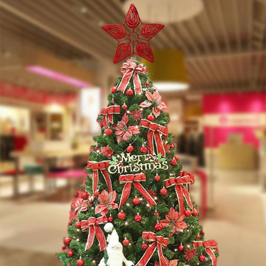 Catzon Tree Topper Decorations for Christmas Exquisite Shimmery Pentagram-Red