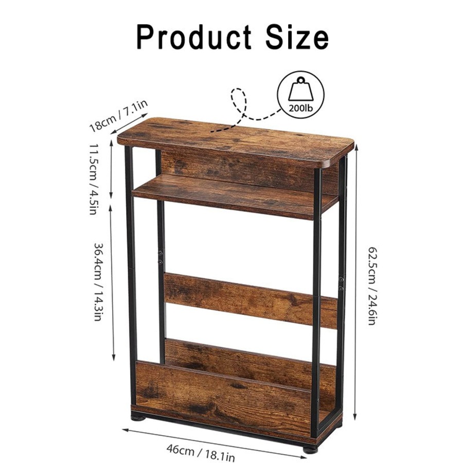 Catzon Vintage Narrow Side Table with Magazine Rack 3-Tier for Small Space-Brown