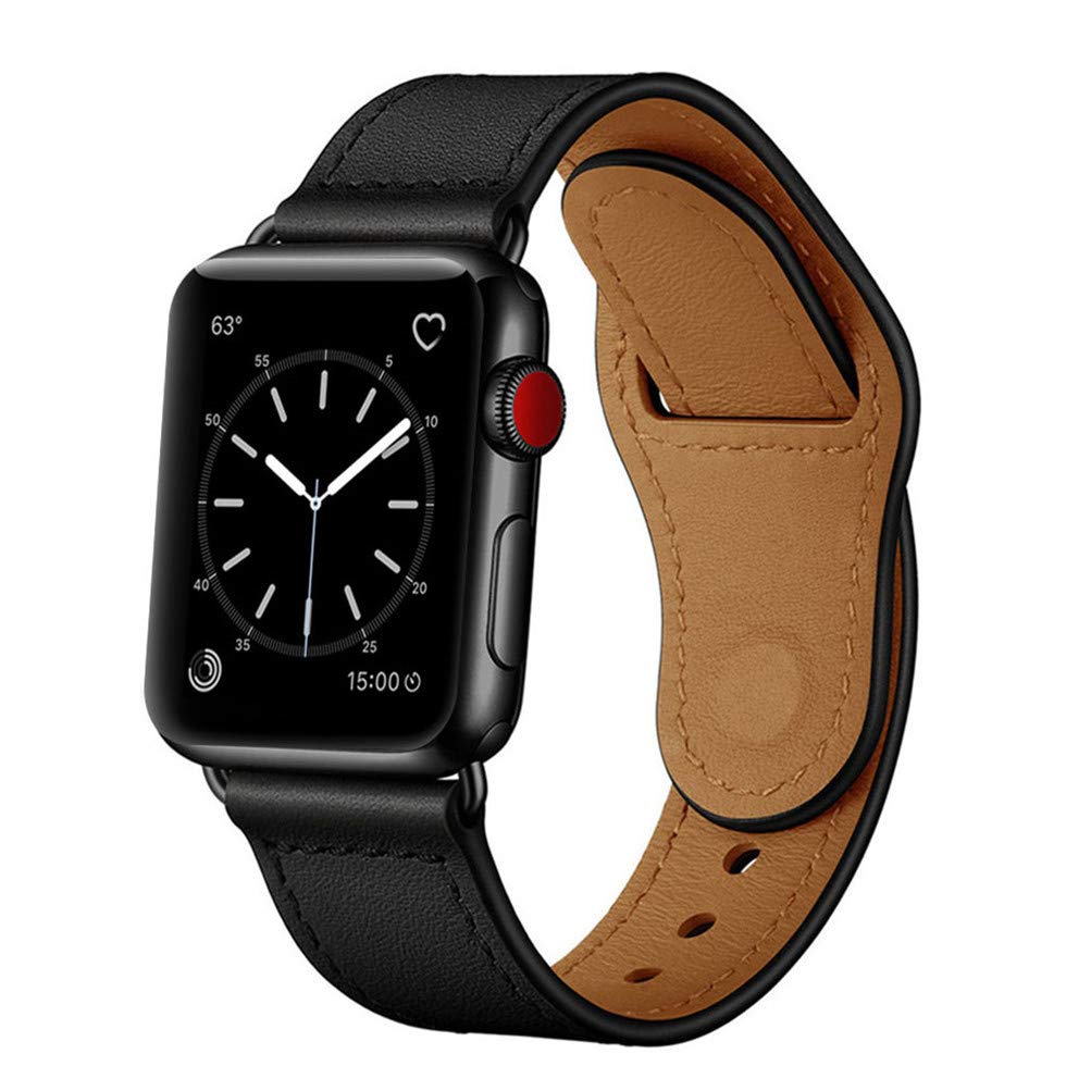 Catzon Watch Band Genuine Leather Loop 42mm 38mm Watchband For iWatch 44mm 40mm For Apple Watch 4/3/2/1 - Black