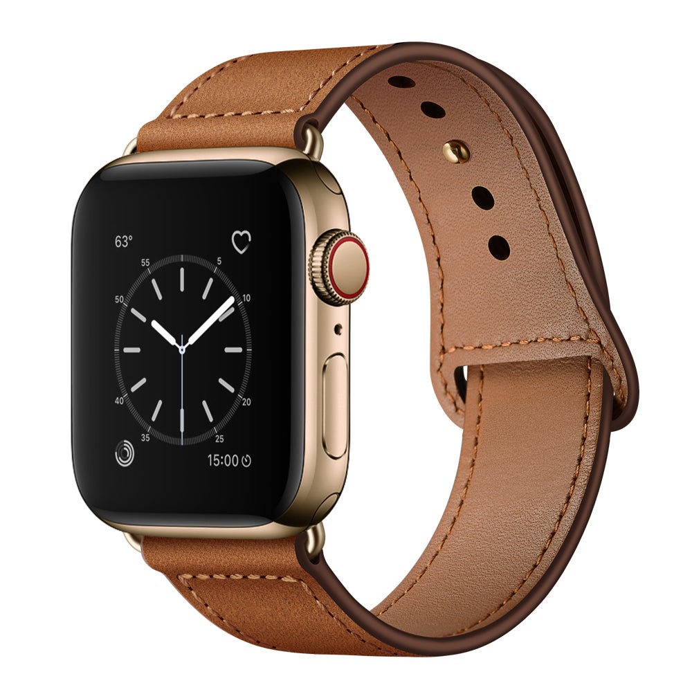Catzon Watch Band Genuine Leather Loop 42mm 38mm Watchband For iWatch 44mm 40mm For Apple Watch 4/3/2/1 - Red Brown